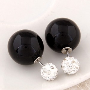 Flash Drilling Ball Pearl Fashion Earrings - Black