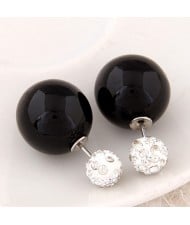 Flash Drilling Ball Pearl Fashion Earrings - Black