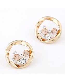 Korean Fashion Czech Stones Inlaid Garland Design Ear Studs - Champagne