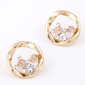 Korean Fashion Czech Stones Inlaid Garland Design Ear Studs - Champagne