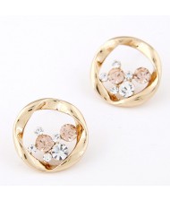 Korean Fashion Czech Stones Inlaid Garland Design Ear Studs - Champagne