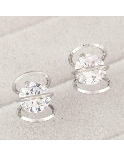 Cubic Zirconia Inlaid Metallic Alloy Wire Winding Fashion Earrings - Silver