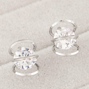 Cubic Zirconia Inlaid Metallic Alloy Wire Winding Fashion Earrings - Silver
