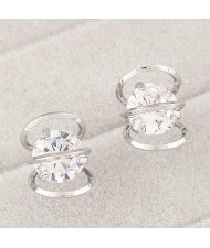 Cubic Zirconia Inlaid Metallic Alloy Wire Winding Fashion Earrings - Silver