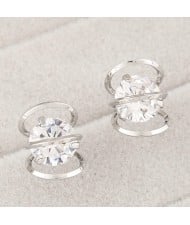 Cubic Zirconia Inlaid Metallic Alloy Wire Winding Fashion Earrings - Silver