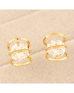 Cubic Zirconia Inlaid Metallic Alloy Wire Winding Fashion Earrings - Golden