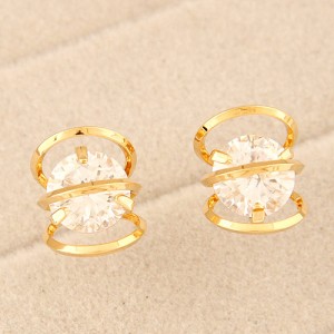 Cubic Zirconia Inlaid Metallic Alloy Wire Winding Fashion Earrings - Golden