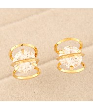 Cubic Zirconia Inlaid Metallic Alloy Wire Winding Fashion Earrings - Golden