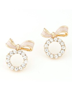 Cute Bowknot Decorated Czech Rhinestone Garland Design Ear Studs - Pink