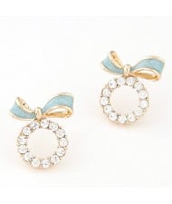Cute Bowknot Decorated Czech Rhinestone Garland Design Ear Studs - Blue