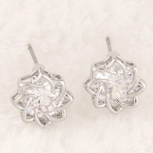 Korean Fashion Transparent Gem Inlaid Revolving Pattern Flower Ear Studs - Silver