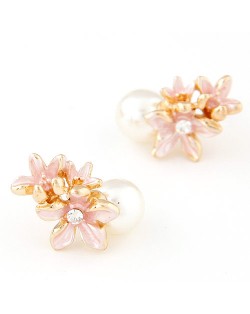 Vivid Flowers Sweet Pearl Fashion Ear Studs - Pink