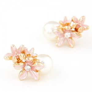 Vivid Flowers Sweet Pearl Fashion Ear Studs - Pink