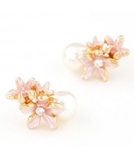 Vivid Flowers Sweet Pearl Fashion Ear Studs - Pink