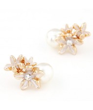 Vivid Flowers Sweet Pearl Fashion Ear Studs - White