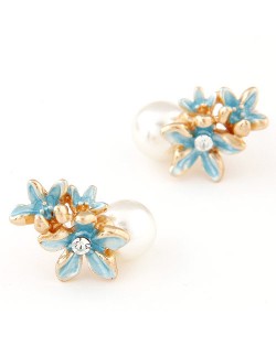 Vivid Flowers Sweet Pearl Fashion Ear Studs - Blue