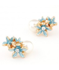 Vivid Flowers Sweet Pearl Fashion Ear Studs - Blue