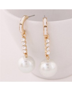 Elegant Czech Rhinestone Decorated Dangling Pearl Ball Ear Studs