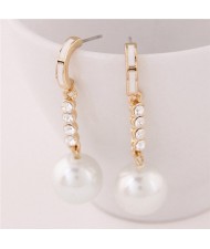 Elegant Czech Rhinestone Decorated Dangling Pearl Ball Ear Studs