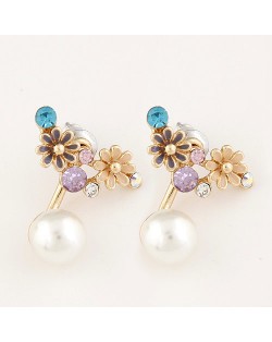 Czech Rhinestone Embellished Daisy Cluster Pearl Fashion Earrings