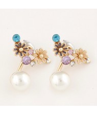 Czech Rhinestone Embellished Daisy Cluster Pearl Fashion Earrings