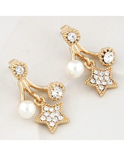 Korean Style Czech Rhinestone and Pearl Embellished Lucky Star Ear Studs