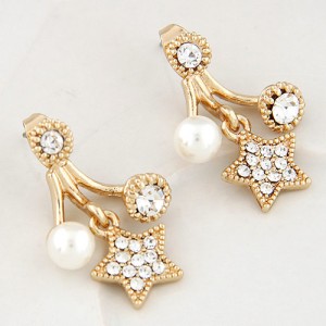 Korean Style Czech Rhinestone and Pearl Embellished Lucky Star Ear Studs