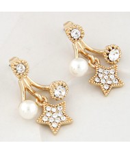 Korean Style Czech Rhinestone and Pearl Embellished Lucky Star Ear Studs