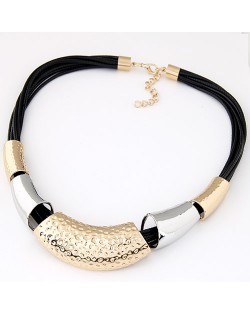 Tribe Fashion Metallic Arch Pendants Wax Rope Necklace