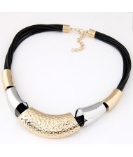 Tribe Fashion Metallic Arch Pendants Wax Rope Necklace