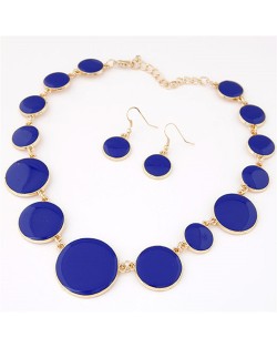 Attracting Oil-spot Glazed Round Gems Design Necklace and Earrings Set - Blue