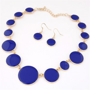 Attracting Oil-spot Glazed Round Gems Design Necklace and Earrings Set - Blue