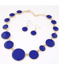 Attracting Oil-spot Glazed Round Gems Design Necklace and Earrings Set - Blue