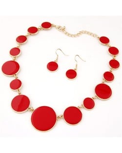 Attracting Oil-spot Glazed Round Gems Design Necklace and Earrings Set - Red