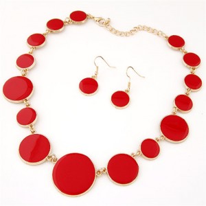Attracting Oil-spot Glazed Round Gems Design Necklace and Earrings Set - Red
