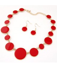 Attracting Oil-spot Glazed Round Gems Design Necklace and Earrings Set - Red