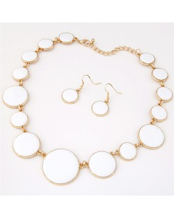 Attracting Oil-spot Glazed Round Gems Design Necklace and Earrings Set - White