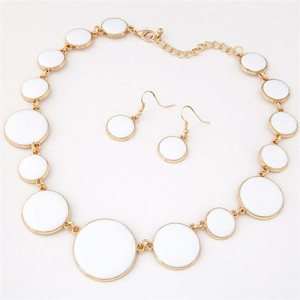 Attracting Oil-spot Glazed Round Gems Design Necklace and Earrings Set - White