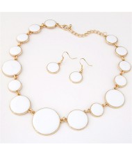 Attracting Oil-spot Glazed Round Gems Design Necklace and Earrings Set - White
