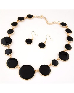 Attracting Oil-spot Glazed Round Gems Design Necklace and Earrings Set - Black