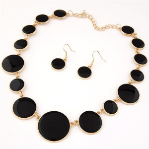 Attracting Oil-spot Glazed Round Gems Design Necklace and Earrings Set - Black