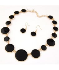 Attracting Oil-spot Glazed Round Gems Design Necklace and Earrings Set - Black