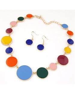 Attracting Oil-spot Glazed Round Gems Design Necklace and Earrings Set - Multicolor