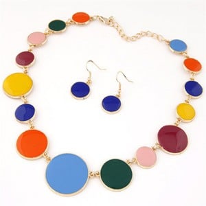Attracting Oil-spot Glazed Round Gems Design Necklace and Earrings Set - Multicolor
