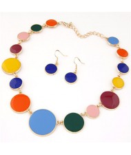 Attracting Oil-spot Glazed Round Gems Design Necklace and Earrings Set - Multicolor