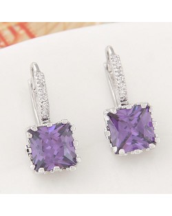 Graceful Square Cubic Zirconia Inlaid Fashion Earrings - Violet