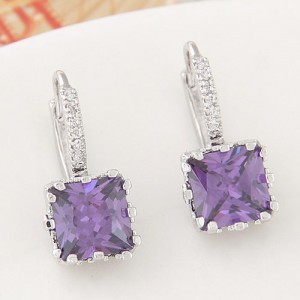Graceful Square Cubic Zirconia Inlaid Fashion Earrings - Violet