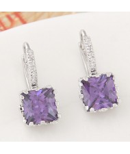 Graceful Square Cubic Zirconia Inlaid Fashion Earrings - Violet
