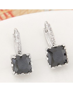 Graceful Square Cubic Zirconia Inlaid Fashion Earrings - Gray