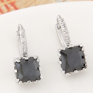 Graceful Square Cubic Zirconia Inlaid Fashion Earrings - Gray
